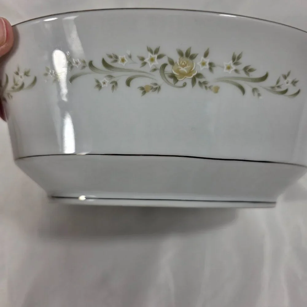 Sango Debutante 9 Inch Oval Serving Bowl White with Flowers and Scrolls